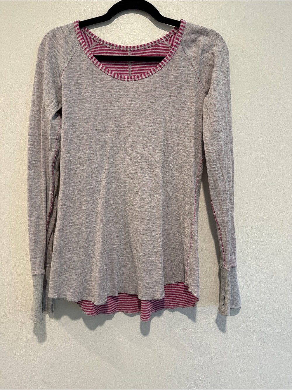 Layered Long Sleeve Top with Pink Stripe Trim Reversible Athletic Top
